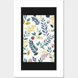 Floral Garden Botanical Print with Spring Flowers and Leaves Posters and Art